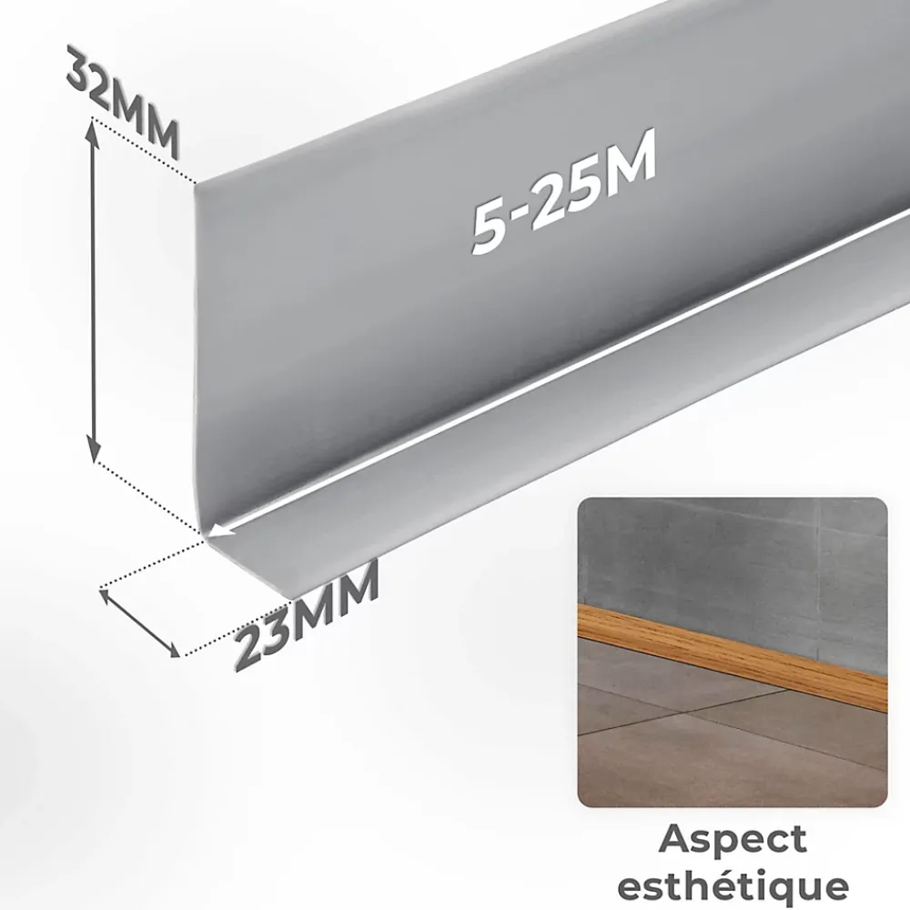 Quest Plinthe Souple Auto-Adhésive en PVC 32x23mm, 5m, Bande Flexible, Facile à Installer, sur Toutes les Surfaces, gris- Plinthe Pour Sol En Vinyle Et Pvc