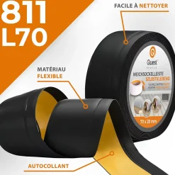 Quest Plinthe Pour Sol En Vinyle Et Pvc<Plinthe Souple Auto-Adhésive en PVC 70x20mm, 1m, Bande Flexible, Facile à Installer, Adaptée à Toutes Surfaces, noir