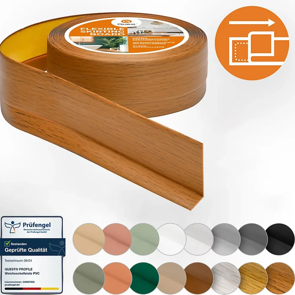 Quest Plinthe Souple Auto-Adhésive en PVC 50x20mm, 5m, Bande Flexible, Facile à Installer, sur Toutes les Surfaces, chêne rustique- Plinthe Pour Sol En Vinyle Et Pvc