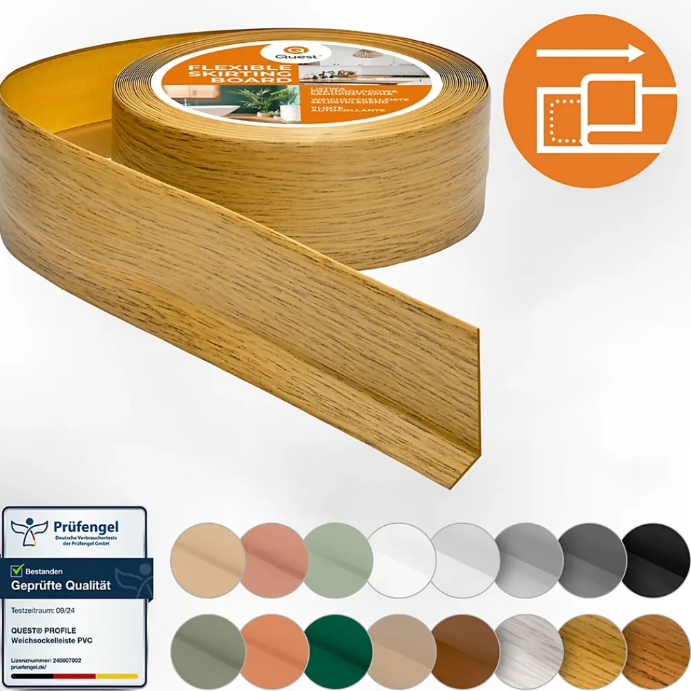 Quest Plinthe Pour Sol En Vinyle Et Pvc<Plinthe Souple Auto-Adhésive en PVC 50x20mm, 5m, Bande Flexible, Facile à Installer, sur Toutes les Surfaces, chêne