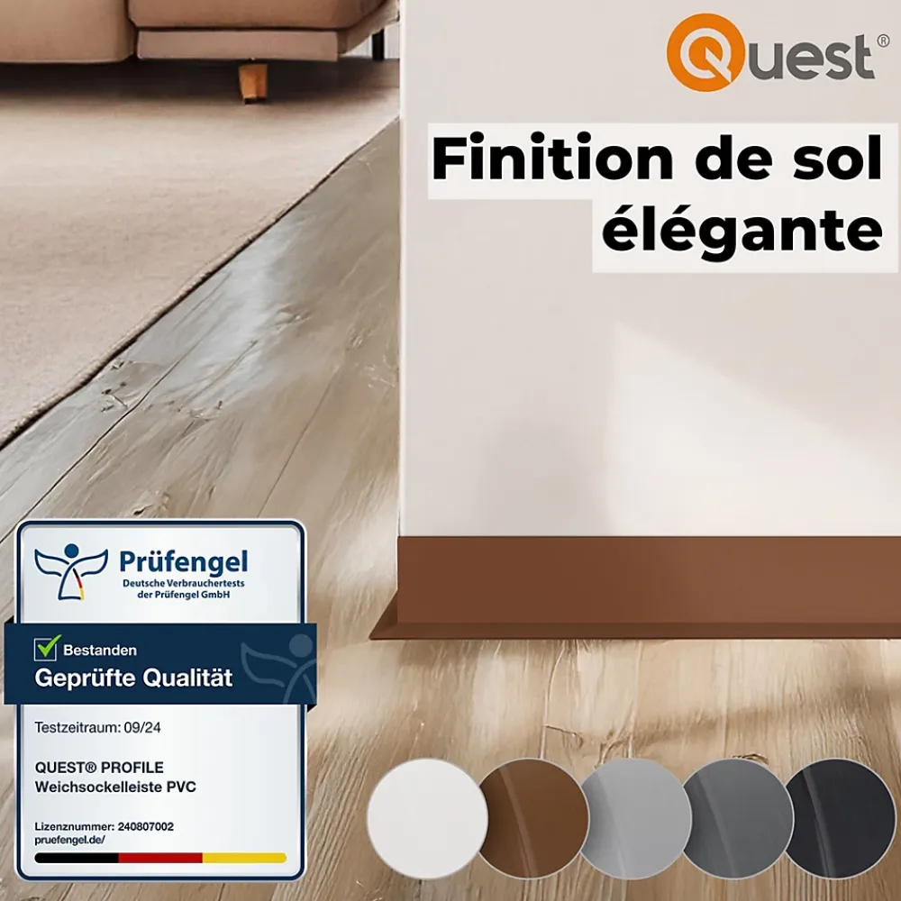 Quest Plinthe Pour Sol En Vinyle Et Pvc<Plinthe Souple Auto-Adhésive en PVC 100x25mm, 10m, Bande Flexible, Facile à Installer, Adaptée à Toutes Surfac, noir
