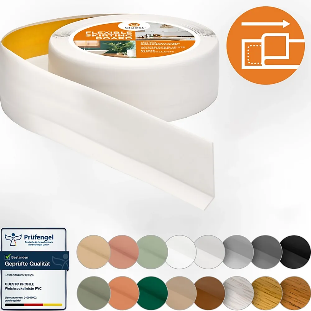 Quest Plinthe Souple Auto-Adhésive en PVC 50x20mm, 20m, Bande Flexible, Facile à Installer, sur Toutes les Surfaces, blanc- Plinthe Pour Sol En Vinyle Et Pvc