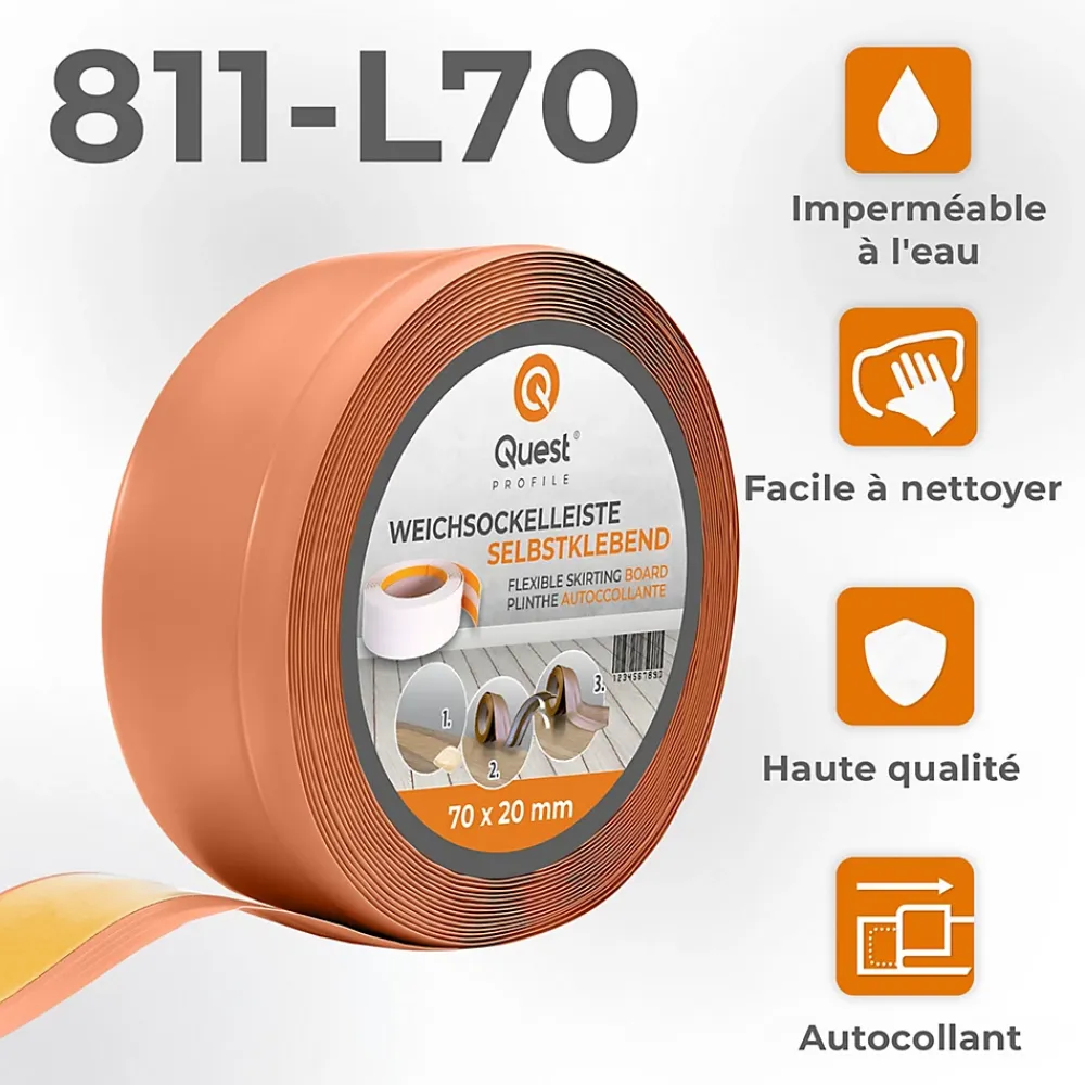 Quest Plinthe Pour Sol En Vinyle Et Pvc<Plinthe Souple Auto-Adhésive en PVC 70x20mm, 10m, Bande Flexible, Facile à Installer, Adaptée à Toutes Surface, brique
