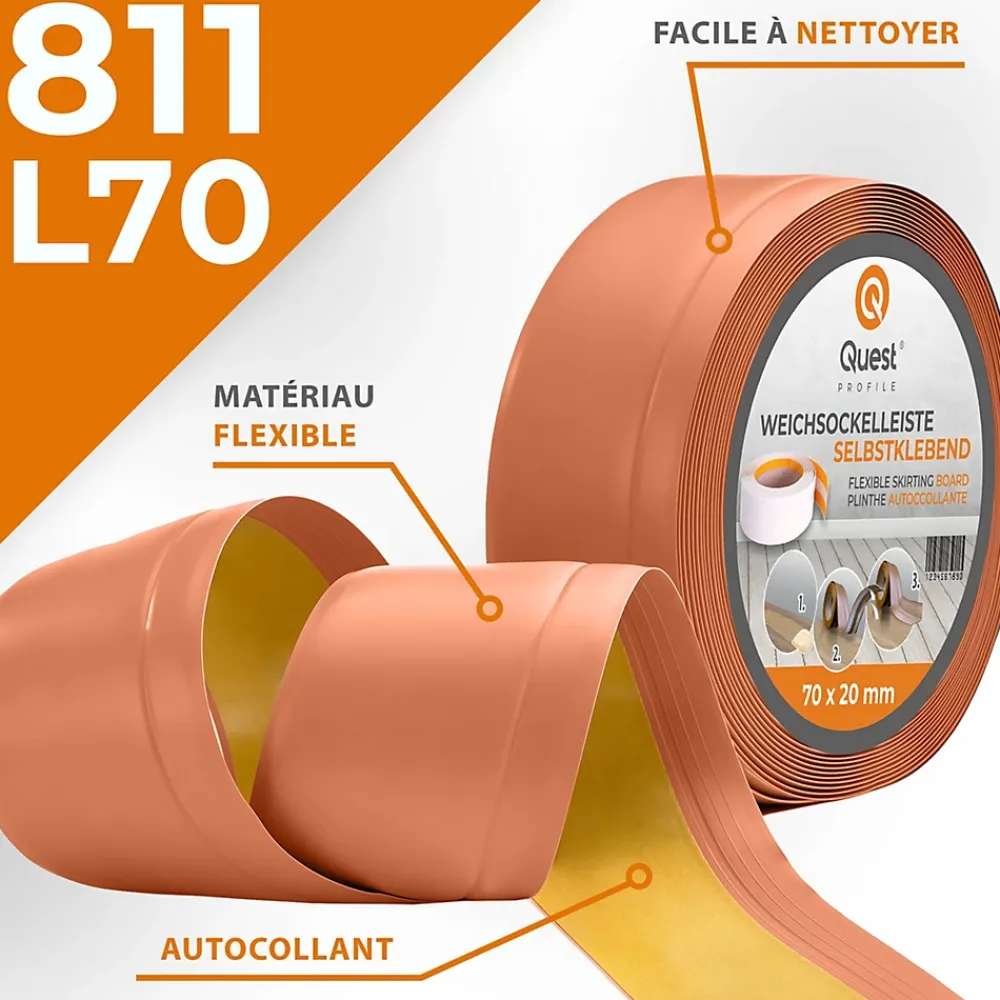Quest Plinthe Pour Sol En Vinyle Et Pvc<Plinthe Souple Auto-Adhésive en PVC 70x20mm, 10m, Bande Flexible, Facile à Installer, Adaptée à Toutes Surface, brique