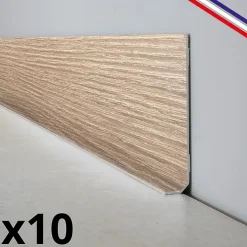 99Deco Plinthes PVC adhésives décoratives pour sol - Lot de 10 - 100x8 cm (10m) Beige - Effet Bois Chêne Brut- Plinthe Pour Sol En Vinyle Et Pvc