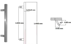 Hardwarexchange Poignée De Porte Extérieure<Poignée de tirage Carrée 25x25 mm - Entraxe350 - S80 - A65 - L500 mm - incliné 60 - INOX 304 poli