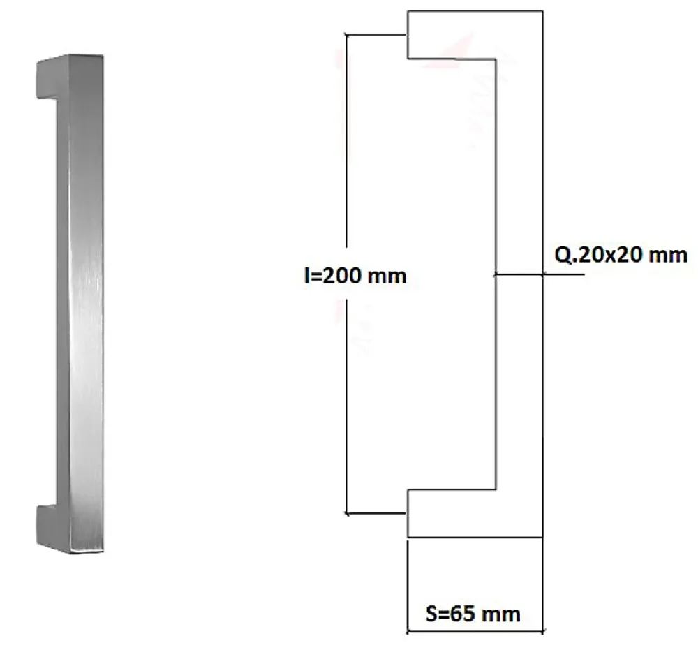 Hardwarexchange Poignée de tirage Carrée 20x20 mm - Entraxe200 mm - INOX 304 poli- Poignée De Porte Extérieure