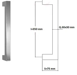 Hardwarexchange Poignée de tirage Carrée 30x30 mm - Entraxe350 mm - INOX 304 satiné- Poignée De Porte Extérieure