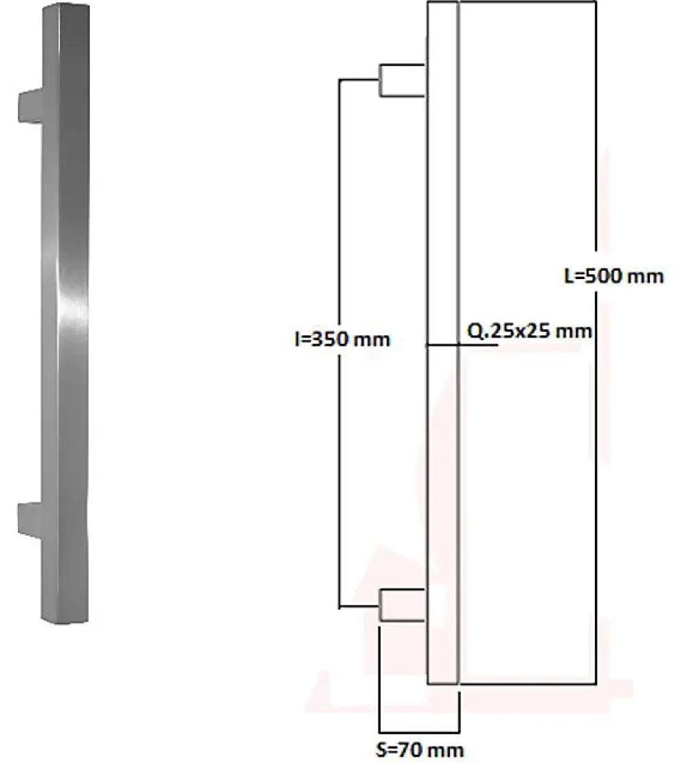 Hardwarexchange Poignée de tirage Carrée 25x25 mm - Entraxe350 - S70 - L500 mm - INOX 304 poli- Poignée De Porte Extérieure