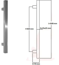 Hardwarexchange Poignée De Porte Extérieure<Poignée de tirage Carrée 25x25 mm - Entraxe350 - S70 - L500 mm - INOX 304 satiné