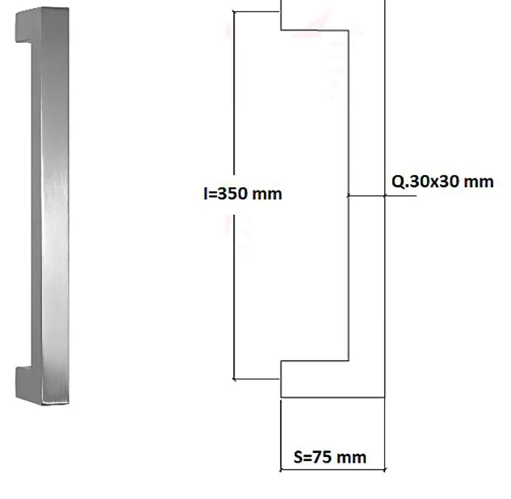 Hardwarexchange Poignée de tirage Carrée 30x30 mm - Entraxe350 mm - INOX 304 Laqué RAL 9005 Noir Mat- Poignée De Porte Extérieure