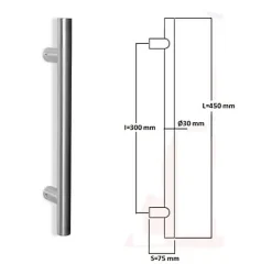 Hardwarexchange Poignée de tirage Diamètre 30 mm - Entraxe300 - S75 - L450 mm - INOX 304 satiné- Poignée De Porte Extérieure