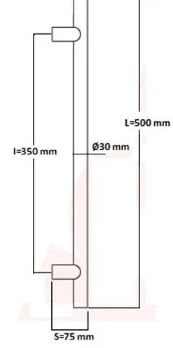 Hardwarexchange Poignée De Porte Extérieure<Poignée de tirage Diamètre 30 mm - Entraxe350 - S75 - L500 mm - INOX 304 Laqué RAL 9005 Noir Mat