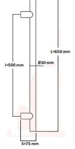 Hardwarexchange Poignée de tirage Diamètre 30 mm - v500 - S75 - L650 mm - INOX 304 Laqué RAL 9005 Noir Mat- Poignée De Porte Extérieure