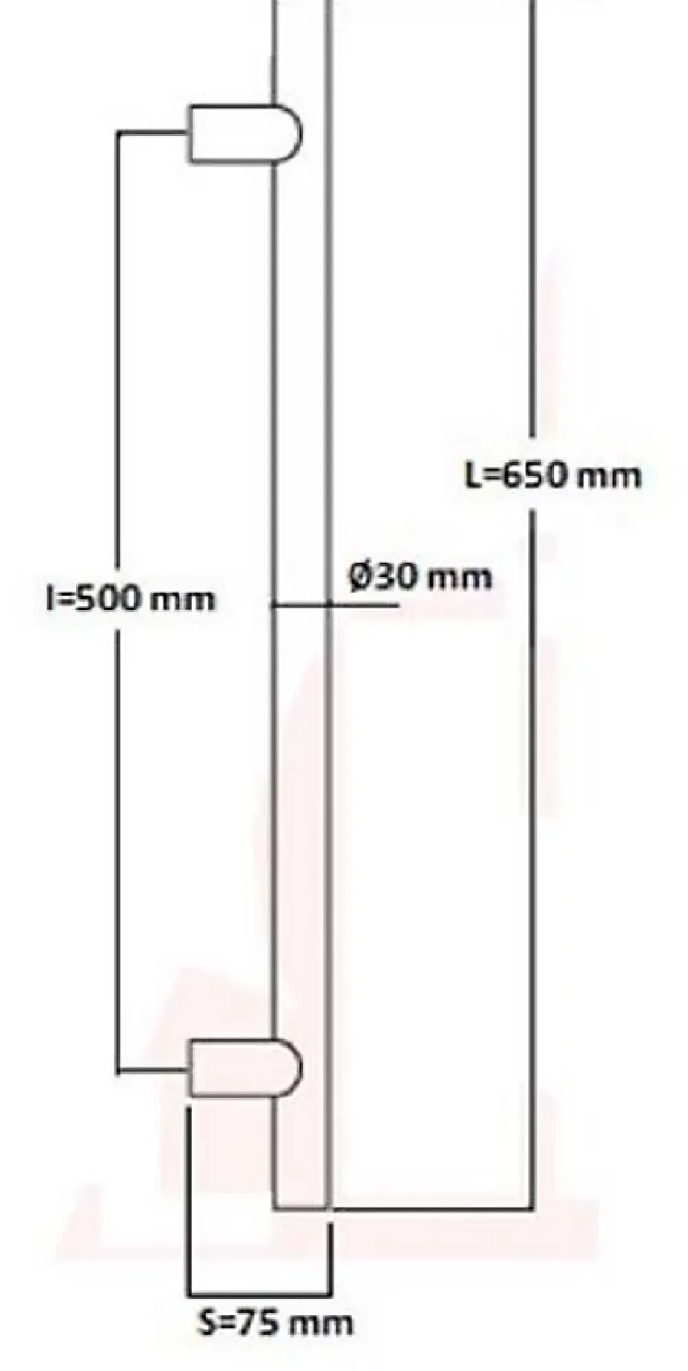 Hardwarexchange Poignée de tirage Diamètre 30 mm - v500 - S75 - L650 mm - INOX 304 Laqué RAL 9005 Noir Mat- Poignée De Porte Extérieure