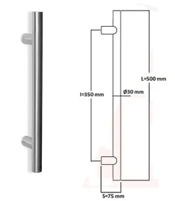Hardwarexchange Poignée De Porte Extérieure<Poignée de tirage Diamètre 30 mm - Entraxe350 - S75 - L500 mm - INOX 304 satiné