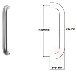 Hardwarexchange Poignée de tirage Diamètre 32 mm - Entraxe350 mm - INOX 304 poli- Poignée De Porte Extérieure