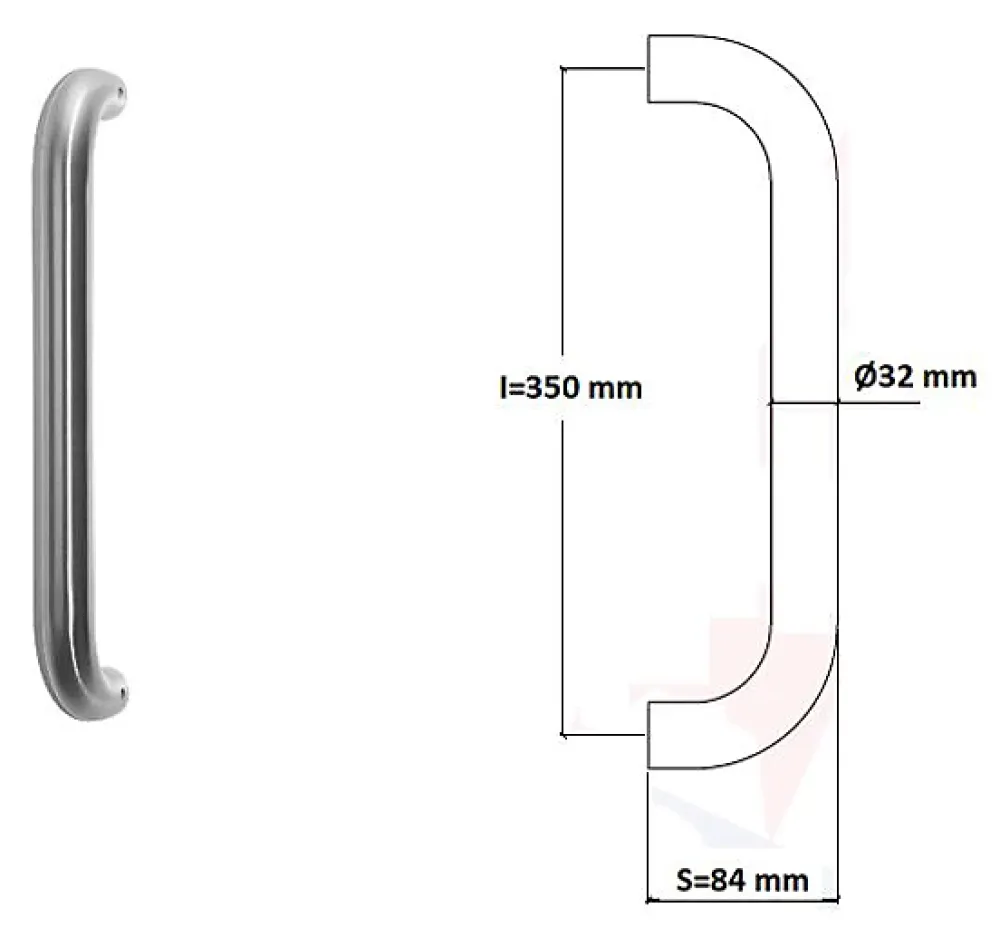 Hardwarexchange Poignée de tirage Diamètre 32 mm - Entraxe350 mm - INOX 304 poli- Poignée De Porte Extérieure