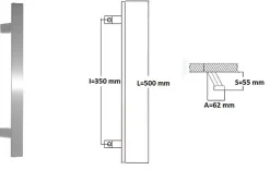 Hardwarexchange Poignée de tirage, inclinée 60, Rectangle 40x10 mm Entraxe 350 S 55 A 62 L 500 mm INOX 304 Laqué RAL 9005 Noir Mat- Poignée De Porte Extérieure