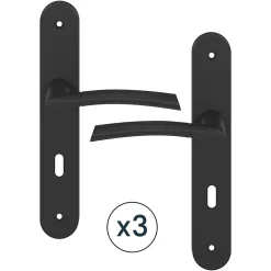 GoodHome Poignée De Porte<Poignée sur plaque avec serrure, noir mat, L.128 mm x l.40 mm, entraxe 195 mm, Hirel vendue par 3 pièces