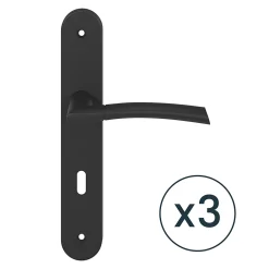 GoodHome Poignée De Porte<Poignée sur plaque avec serrure, noir mat, L.128 mm x l.40 mm, entraxe 195 mm, Hirel vendue par 3 pièces