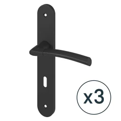 GoodHome Poignée De Porte<Poignée sur plaque avec serrure, noir mat, L.128 mm x l.40 mm, entraxe 195 mm, Hirel vendue par 3 pièces