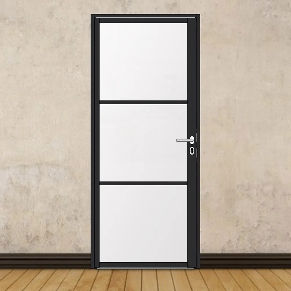 MySystem Porte battante noire H 2040 x L 830 mm - 3 verres opales horizontaux + béquille inox- Bloc Porte