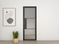 Schulte Porte complète Intérieure en verre avec cadre - Serrure- 71x197 - Noir - Transparent - 3 Vitrages - droit- Bloc Porte
