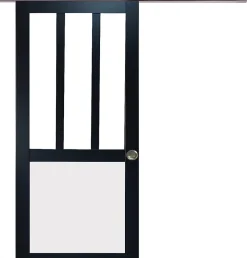 Gd Menuiseries Porte Coulissante<Porte Coulissante Atelier Noir, Blanc Vitrée H204 X L73, Rail Alu, Coquilles