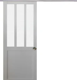 Gd Menuiseries Porte Coulissante<Porte Coulissante Atelier Blanc Vitre Depoli H204 X L83, Rail Alu, Coquilles