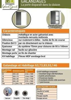 Gd Menuiseries Porte Coulissante<Porte Coulissante Atelier Noir Vitre Depoli H204 X L83, Galandage, Kit Finition