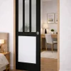 Gd Menuiseries Porte Coulissante Atelier Noir, Panneau Blanc Vitrée H204 X L83, Galandage, Kit De Finition- Porte Coulissante