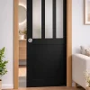 Gd Menuiseries Porte Coulissante<Porte Coulissante Atelier Noir Vitre Depoli H204 X L73, Galandage, Kit Finition