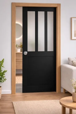 Gd Menuiseries Porte Coulissante<Porte Coulissante Atelier Noir Vitre Depoli H204 X L73, Galandage, Kit Finition