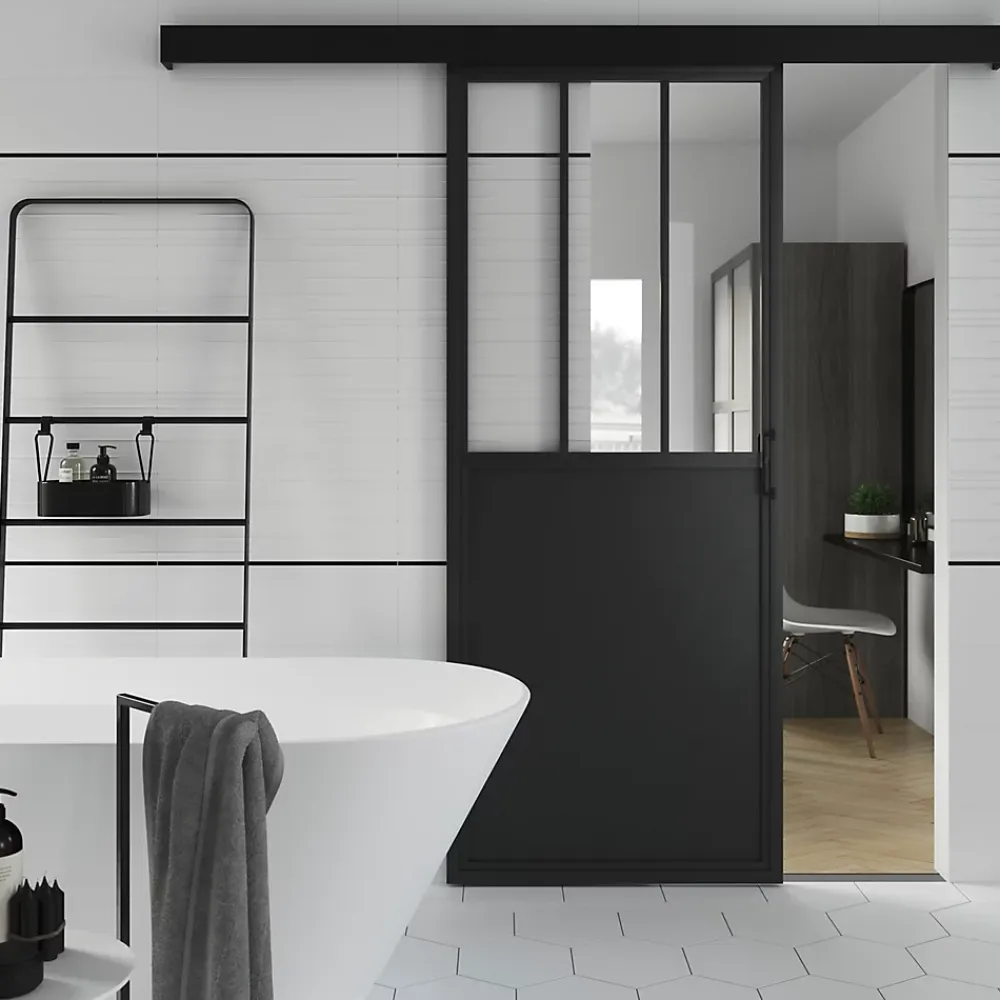 Porte Coulissante<Porte coulissante Atelier noire 3 vitrages H.204 x l.83 cm