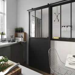 Porte Coulissante<Porte coulissante Atelier noire 3 vitrages H.204 x l.83 cm