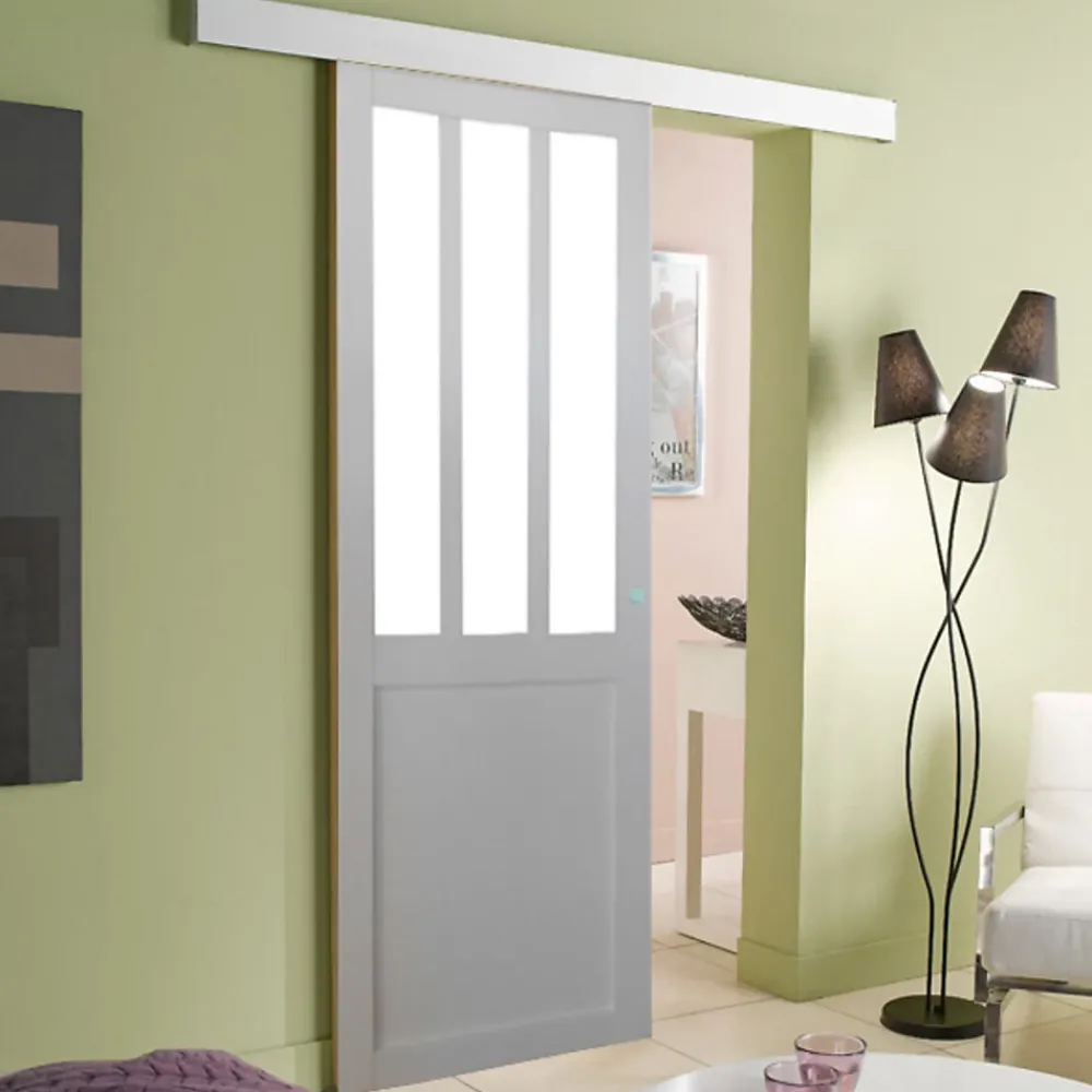 Gd Menuiseries Porte Coulissante Atelier Blanc H204 X L93, Rail Alu- Porte Coulissante