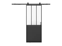 Vente-unique Porte coulissante atelier avec système en applique - Noir et verre trempé dépoli - H205 x L73 cm - ARTISTO II- Porte Coulissante