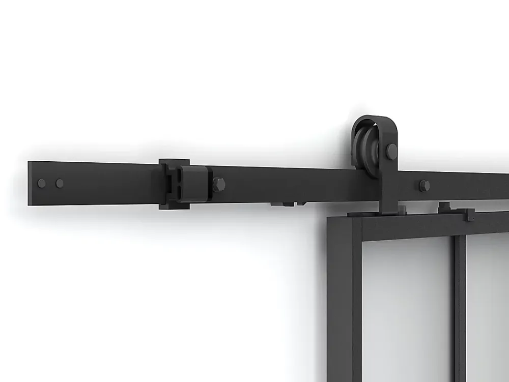 Vente-unique Porte coulissante atelier avec système en applique - Noir et verre trempé dépoli - H205 x L73 cm - ARTISTO II- Porte Coulissante