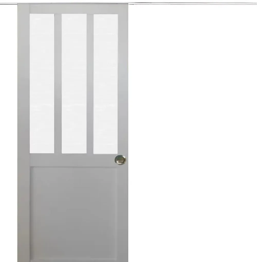 Gd Menuiseries Porte Coulissante<Porte Coulissante Atelier Blanc Vitre Depoli H204 X L73, Rail Alu Bandeau Blanc, Coquilles