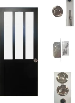 Gd Menuiseries Porte Coulissante Atelier Noir Vitre Depoli H204 X L93, Serrure Condamnation- Porte Coulissante