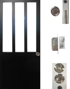 Gd Menuiseries Porte Coulissante Atelier Noir H204 X L73, Serrure Condamnation- Porte Coulissante