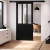 Gd Menuiseries Porte Coulissante<Porte Coulissante Atelier Noir H204 X L93, Rail Alu Bandeau Noir, Coquilles
