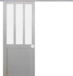 Gd Menuiseries Porte Coulissante<Porte Coulissante Atelier Blanc Vitre Depoli H204 X L73, Rail Alu, Coquilles Blanc