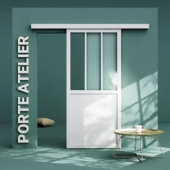 Coulicool Porte Coulissante<Porte Coulissante avec Rail - Atelier Blanche 83 cm - Sans poignée