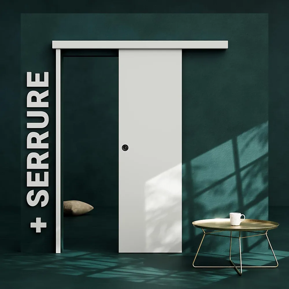 Coulicool Porte Coulissante<Porte Coulissante avec Rail + Serrure - Prépeinte Plane 63 cm