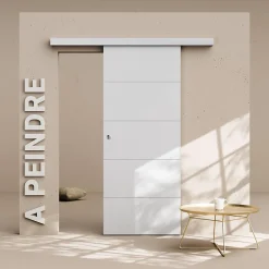 Coulicool Porte Coulissante avec Rail - Prépeinte Ligne 83 cm - Sans butée- Porte Coulissante