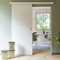 Coulicool Porte Coulissante avec Rail - Prépeinte Ligne 83 cm - Sans butée- Porte Coulissante