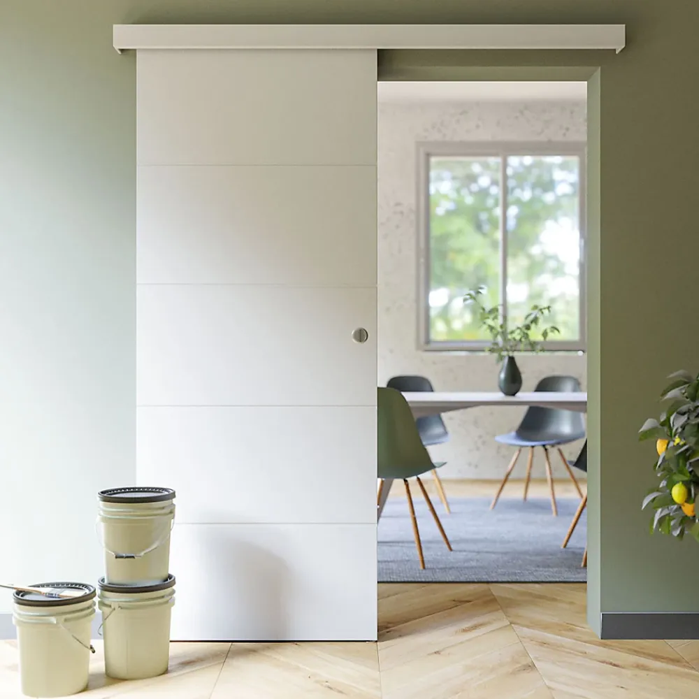 Coulicool Porte Coulissante avec Rail - Prépeinte Ligne 83 cm - Sans butée- Porte Coulissante