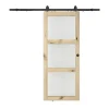 Vente-unique Porte coulissante avec système en applique en bois et verre trempé dépoli - 3 fenêtres - H205 x L63 cm - ACOSTA II- Porte Coulissante